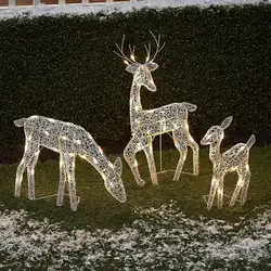 1set Iron Art Lighted Christmas Reindeer Outdoor Standing Elk Ornament With LED Light Glowing Glitter Reindeer for Yard