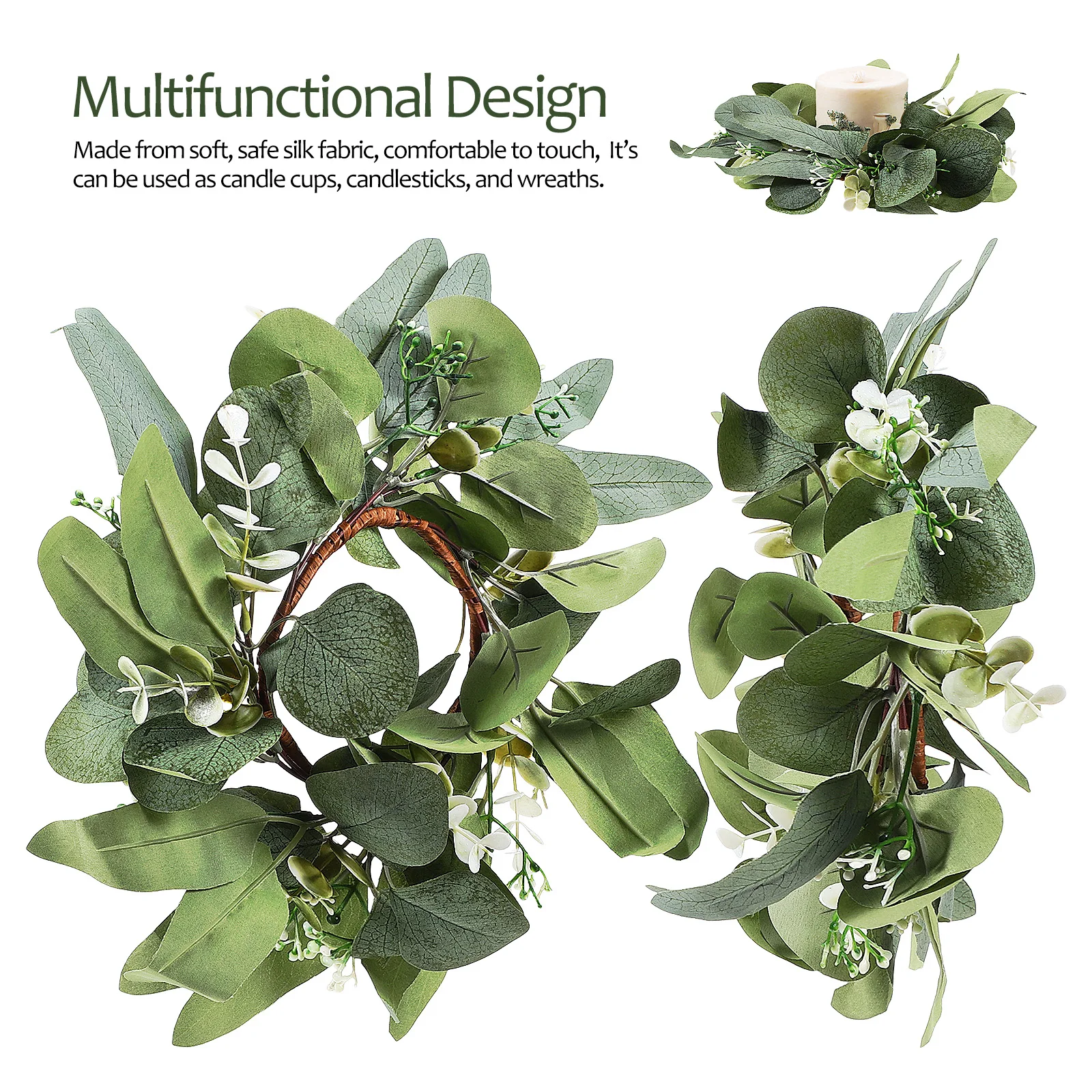 

2 pcs Realistic Silk Flower Wreath Rings Eucalyptus Decorative Table Centerpieces Wedding Party Festival Home