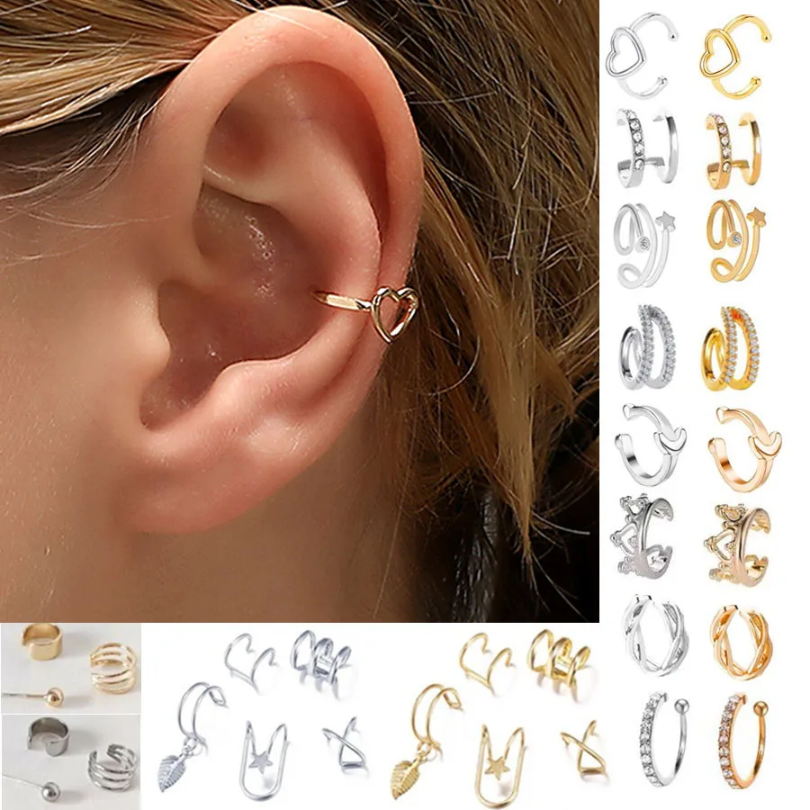 Hollow Heart Clip Earrings For Women Earing Without Hole Jewelry Fake Earrings Single Ear Bone Clip Earings Ear Cuffs Wholesale