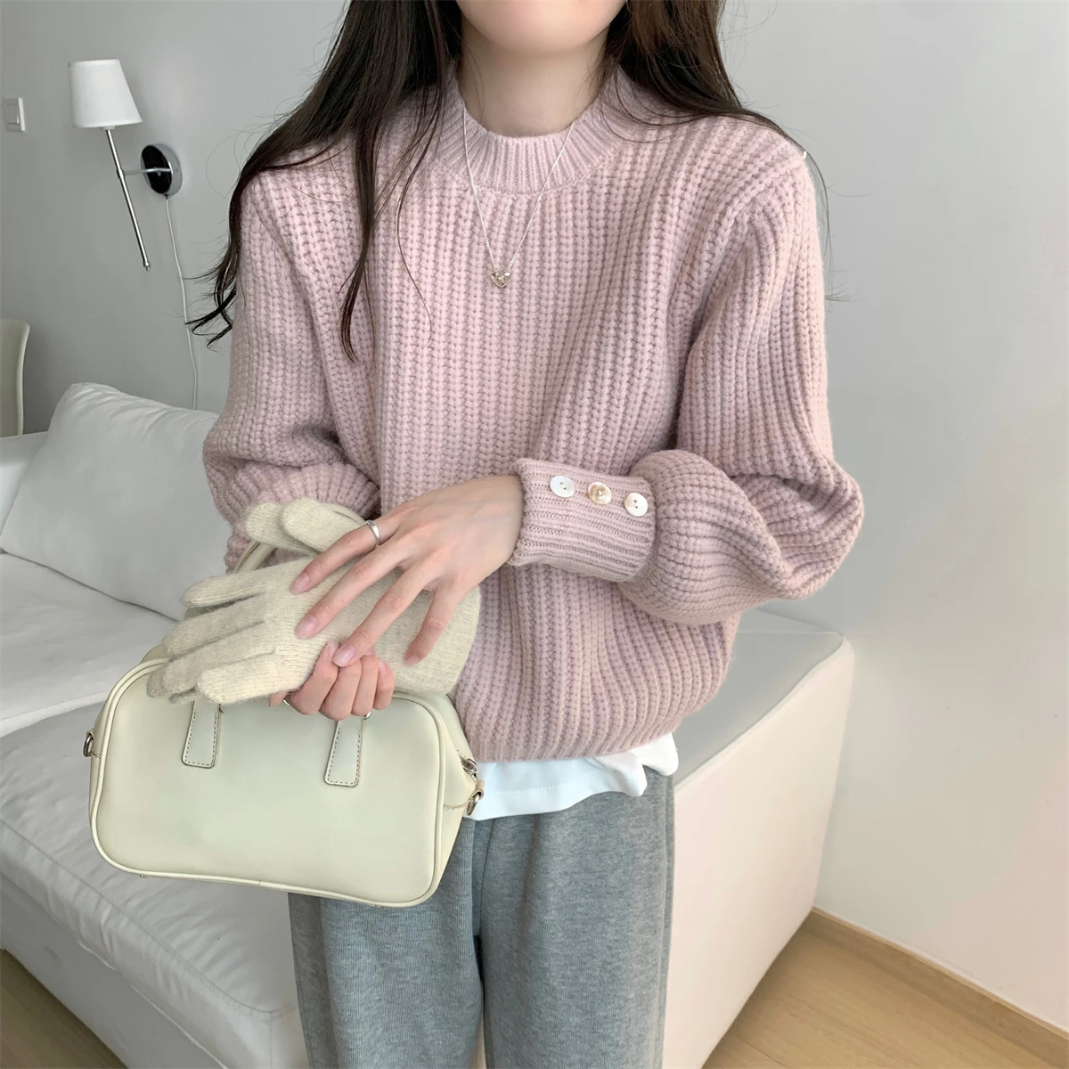 

Korean Lazy Sweater Women Arctic Velvet Thick Unique Button Loose Knit Top Autumn Winter