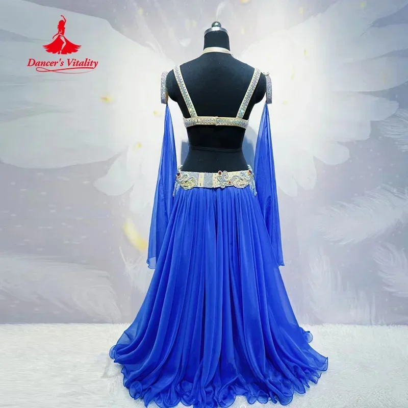 Belly Dancing Performance Set for Women Customized AB Stones Tassel Bra+Sexy Split Long Skirt 2pcs Oriental Dance Wear Outfit