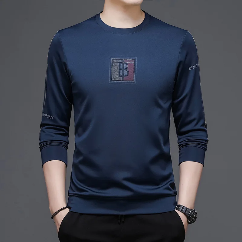 Spring Autumn Korean Style O-neck T-shirt for Men Big Letter Print Fashion Sweater Streetwear Tops