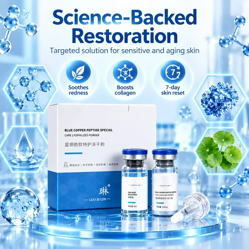 Blue Copper Peptide 100mg GHK-Cu Freeze-dried Powder Nourishing Moisturizing Barrier Care Face Skin 1 Kit
