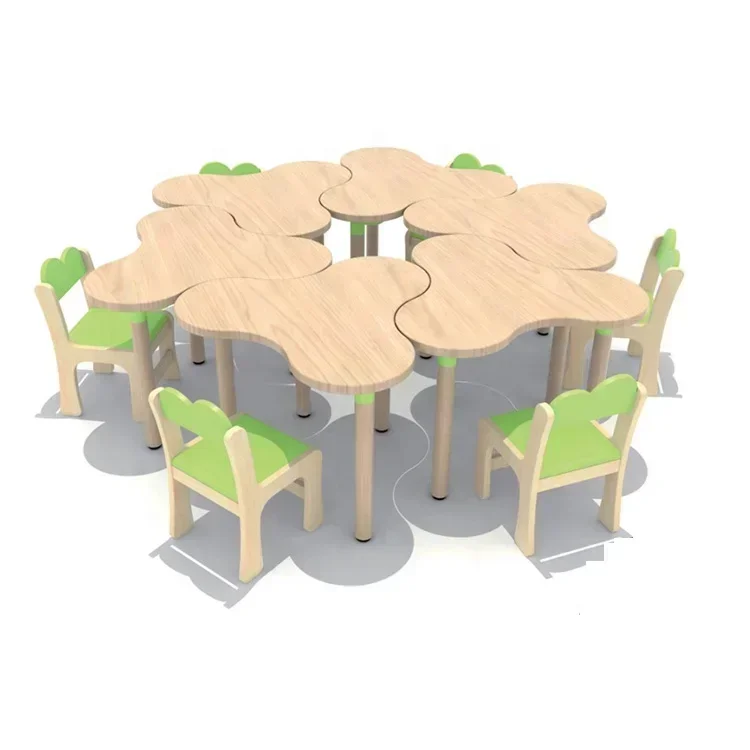 A High Quality Oak Furniture Child Wooden Study   Shape Table And Chair With Competitive Price