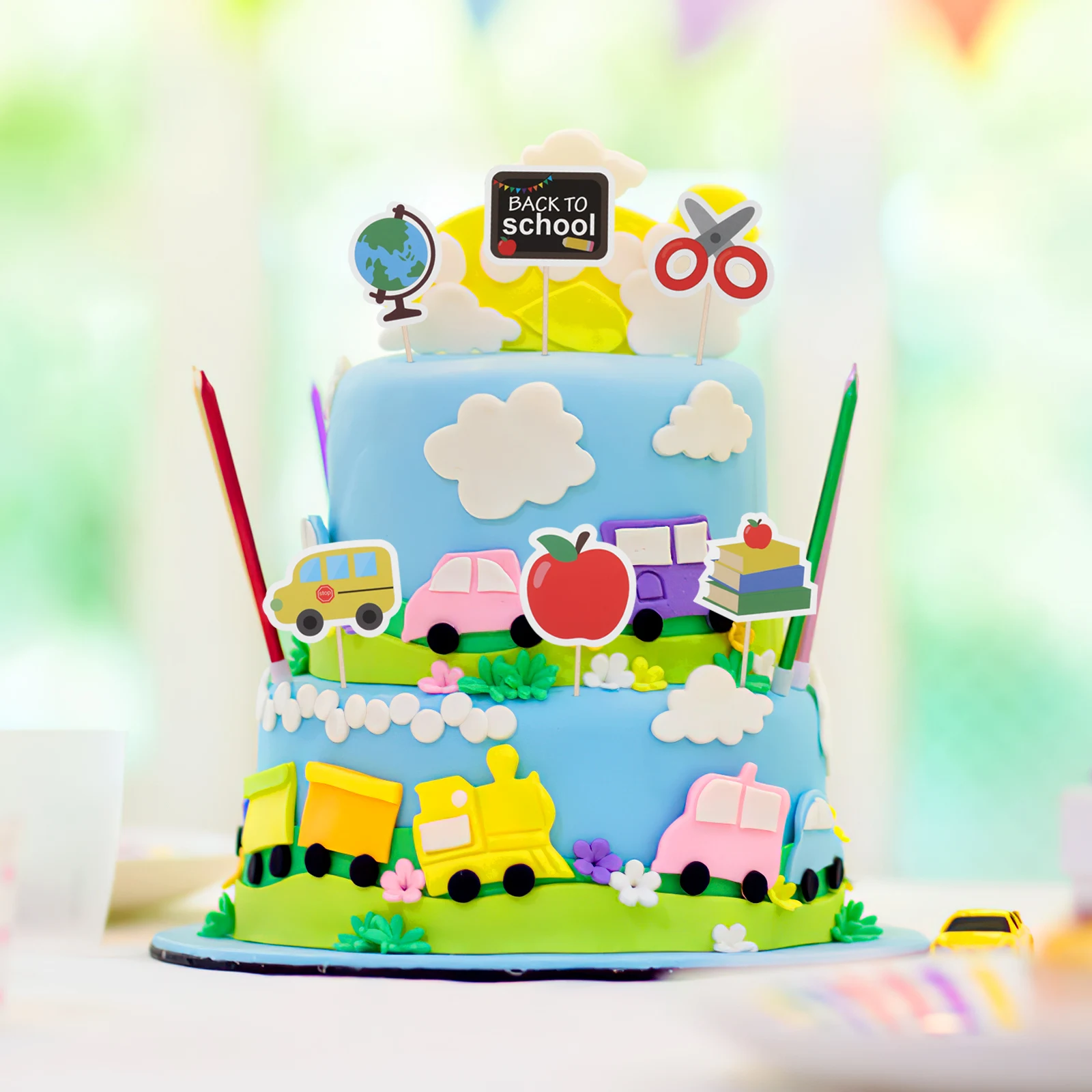 

36 Pcs Cake Decoration Flags School Themed Toppers High Quality Dessert Decorations Back to School Party Cupcake Wooden Child