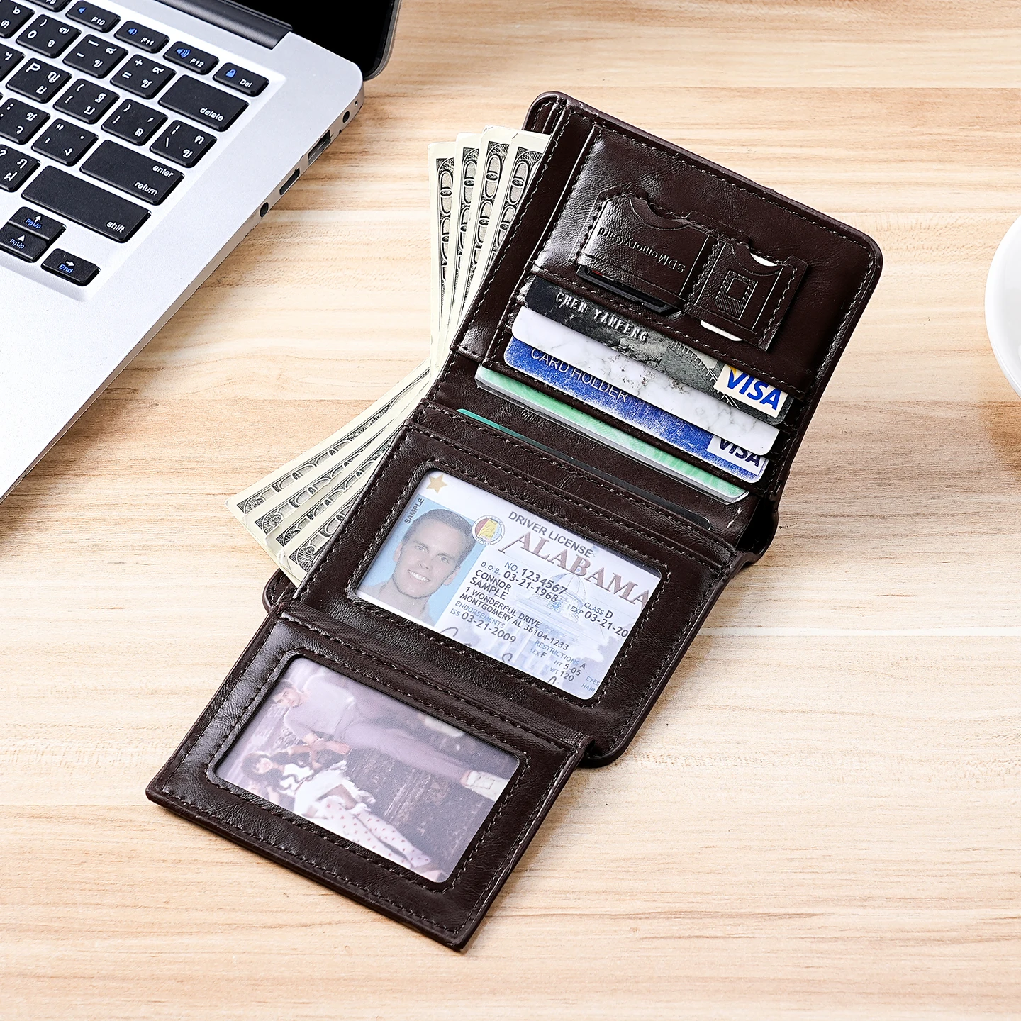 Nuevo Cartera compacta Retro Vertical triple para hombre, lector de tarjetas antirrobo, bolsa, soporte para licencia de conducir