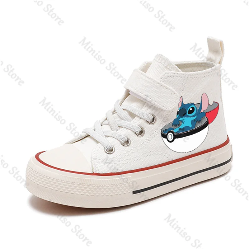 Sepatu olahraga anak perempuan, sepatu kartun nyaman, sepatu tenis, sepatu High-Top kanvas, sepatu olahraga anak perempuan, Lilo Stitch, sepatu kasual, gambar anak-anak, Disney