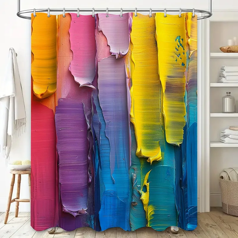 Hand-painted Shower Curtain with Oil Painting Print Abstract Art Bathroom Decor for Home Decorations in Bathrooms Multicolor 3D