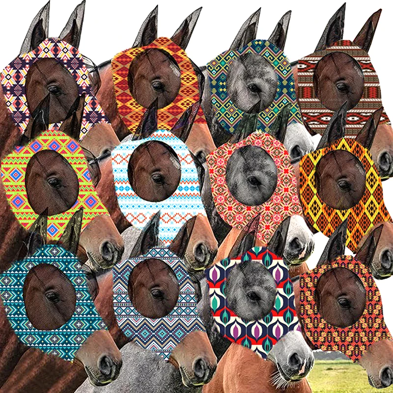 1Pc Horse Face Mask Anti Fly Breathable Stretch Knitted Mesh Anti Mosquito Mask Horse Riding Equestrian Equipment