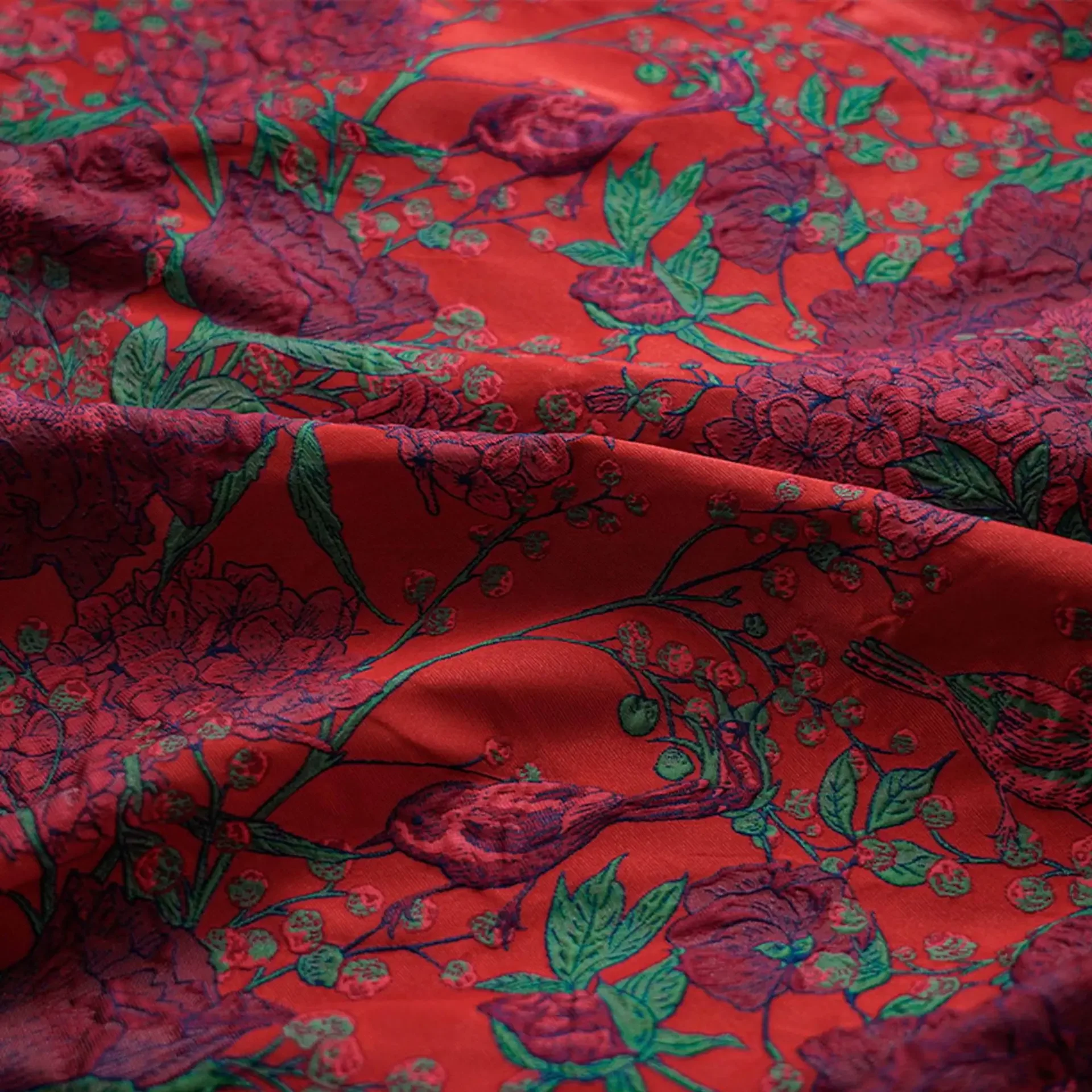 Red Flower Relief Jacquard Fabric Retro Women\'s Dress Skirt Luggage Bag Decorative Sewing Fabric