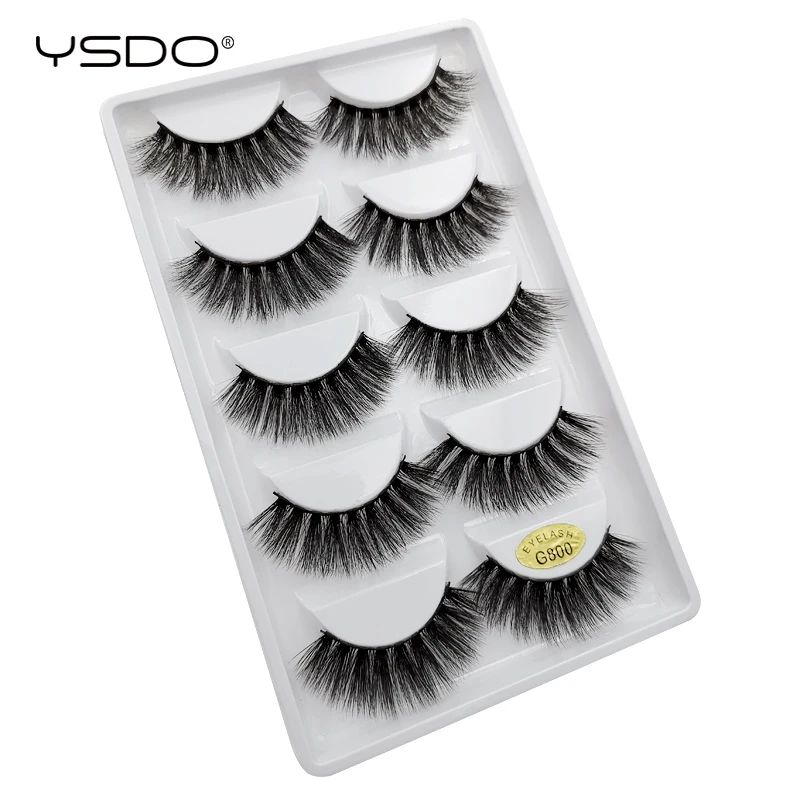 Ysdo-天然ミンクヘアの長いつけまつげ,5ペア,3Dミンク