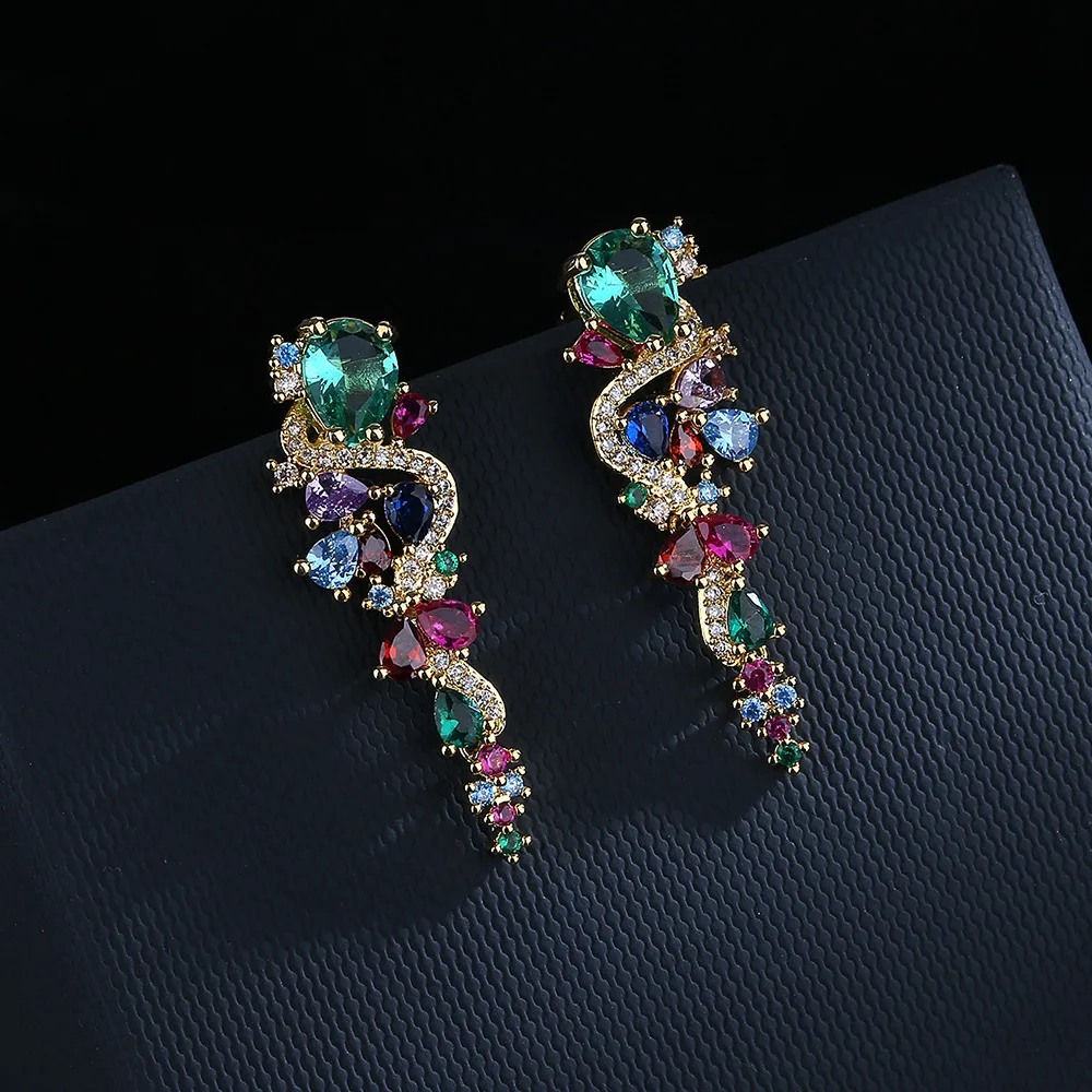 Light luxury micro-encrusted zircon flowers exaggerated super flash earrings bridal wedding dress wedding dress earrings