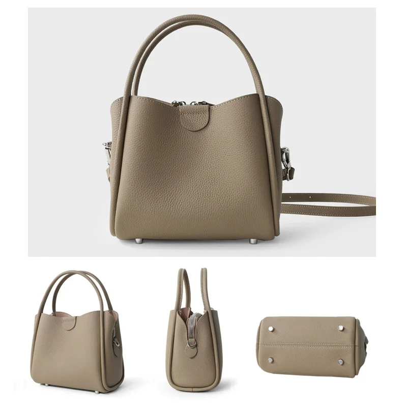 2024 New Summer Women Bag Lady Fashion Small Bucket Handbag Genuine Leather Cross-body Messenger Female Minimalist Shoulder Bag