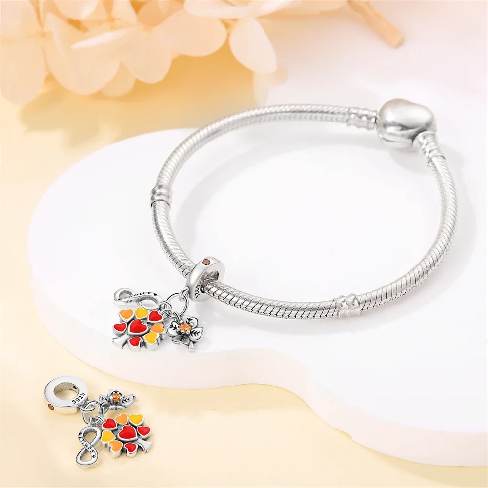 Maple Leaf Squirrel Charme Pingente Beads para As Mulheres, 925 Sterling Silver, Fits Pulseira Pandora Original, Fazer Jóias, Outono