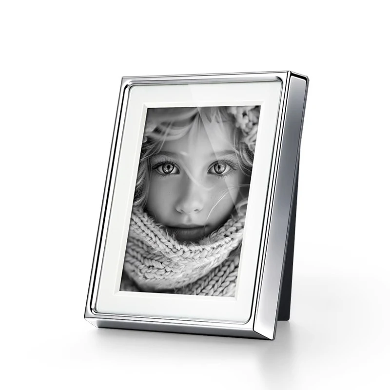 Stainless Steel Picture Frame, Magnetic Photo Frame with Glass Panel, Luxury Accessory, 7 x 9 inch for Desktop Home Decoration