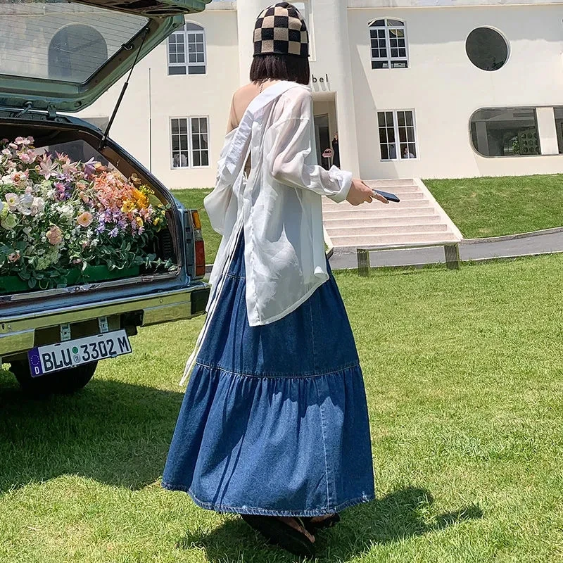 Large Size Cowboy Long Skirt Half Body Cake Puffy Umbrella Skirt Medium Long Loose Female Ruffle Soft Women