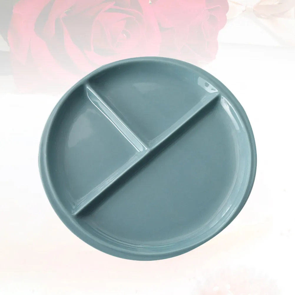 Ceramic Round Plate 3-Section Breakfast Plate Smooth Edge Glossy Porcelain Serving Dish for Steak Fruit Home Decor
