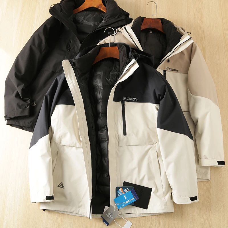 

High-End Tee-in-One Men's down Jaet Hooded Du down Inner Vest Outdoor Winter Warm Removable Cap Faion Urban Sle