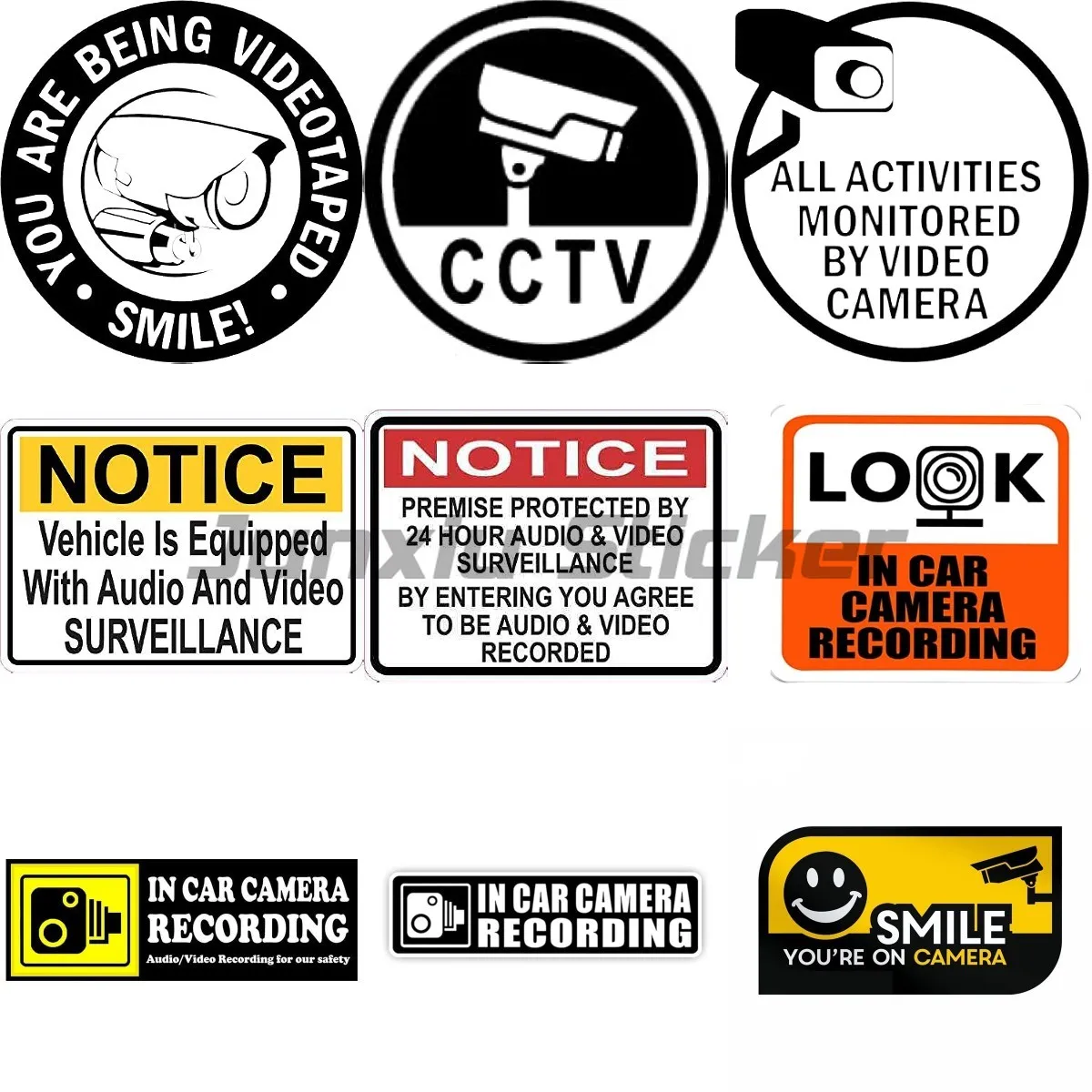 Security Camera Recording In Progress Warning Vinyl Decal Stickers Car Window CCTV In Operation Recording Hidden Cam