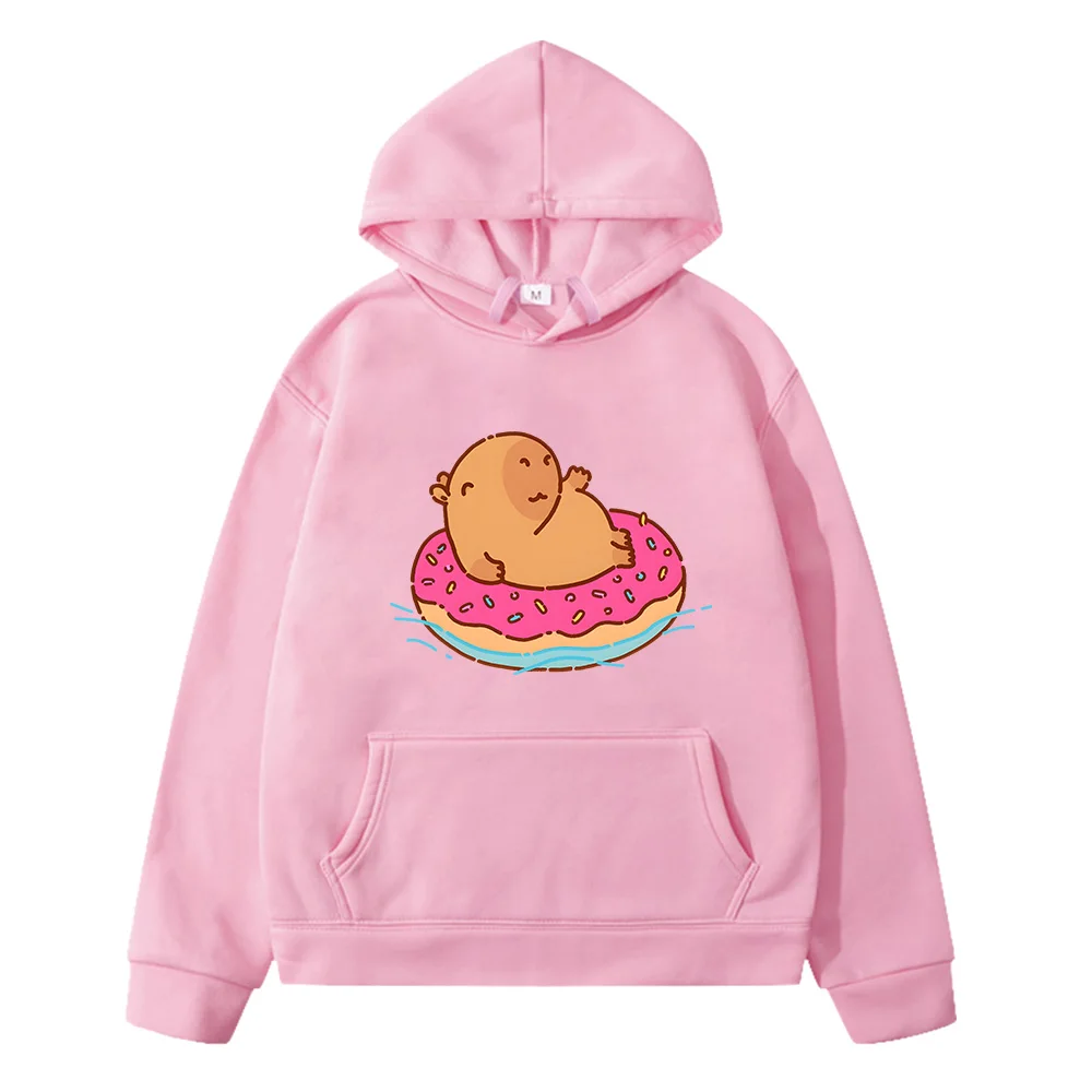 

Doughnut and Capybara Funny Animals Graphic Clothes Cute Anime Hoodies Autumn/Winter Fleece Warm Unisex Sweatshirts Long Sleeve