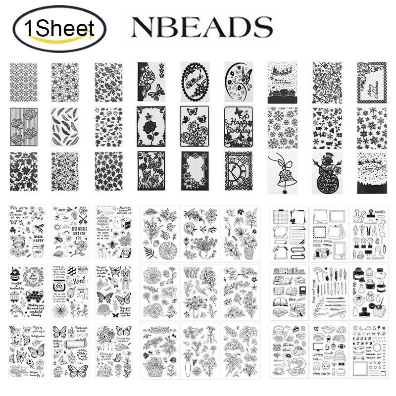 NBEADS 2-9 PCS Flower Butterfly Bee Silicone Clear Stamps with Blessing Words Honey Honeycomb Style for Card Making Scrapbooking