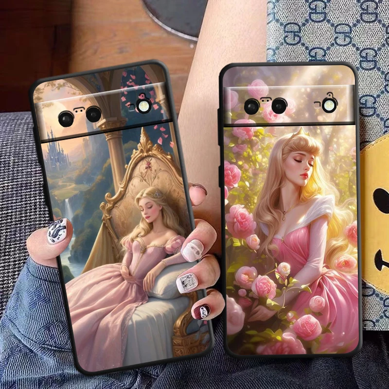 Sleeping Beauty Princess Aurora Phone Case For Google Pixel 9 8 7 Pro 6 Pro 6A 5A 5 4 4A XL 5G Black Soft Fundas Cover