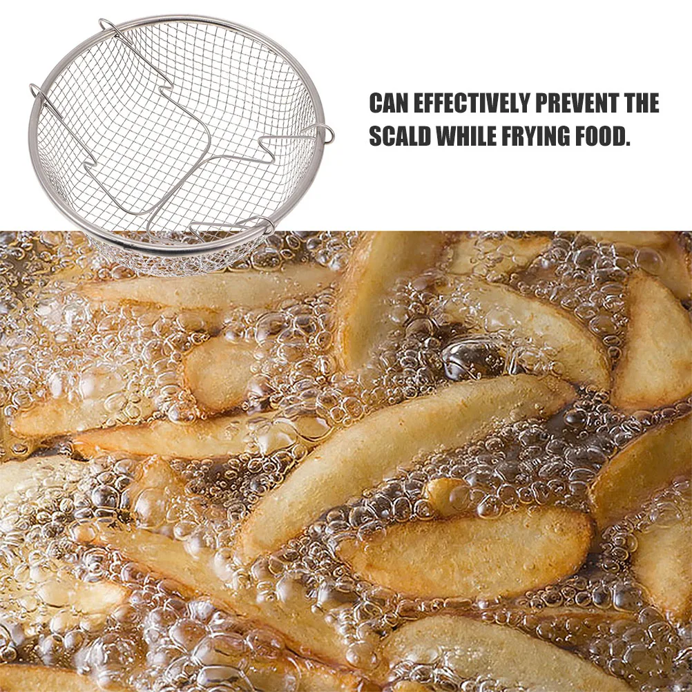 

2pcs Stainless Steel Frying Basket Round Metal Fryer Basket Ergonomic Handle For French Fries Chicken Fish Balls Deep Fry