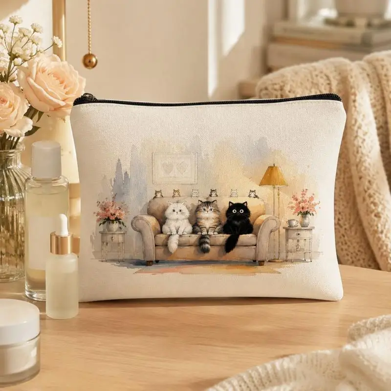 Niedliche Kosmetiktasche mit Cartoon-Print, große Kapazität, Schreibwaren-Etui aus Canvas für Studenten, Reise-Kosmetik- und Toilettenartikel-Organizer-Taschen – Detail 4