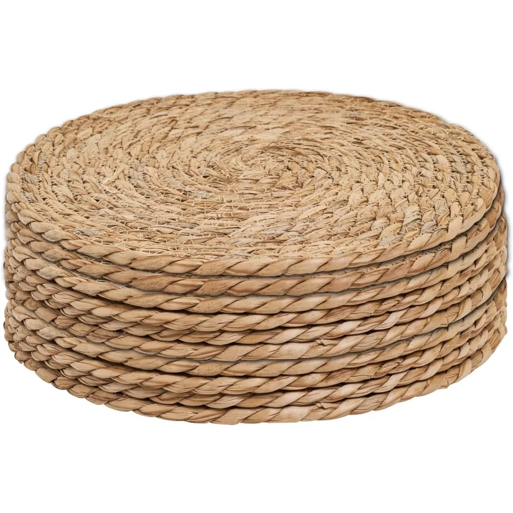 

Set of 10,12" Round Rattan Placemats,Natural Hand-Woven Water Hyacinth Placemats,Farmhouse Weave Place Mats