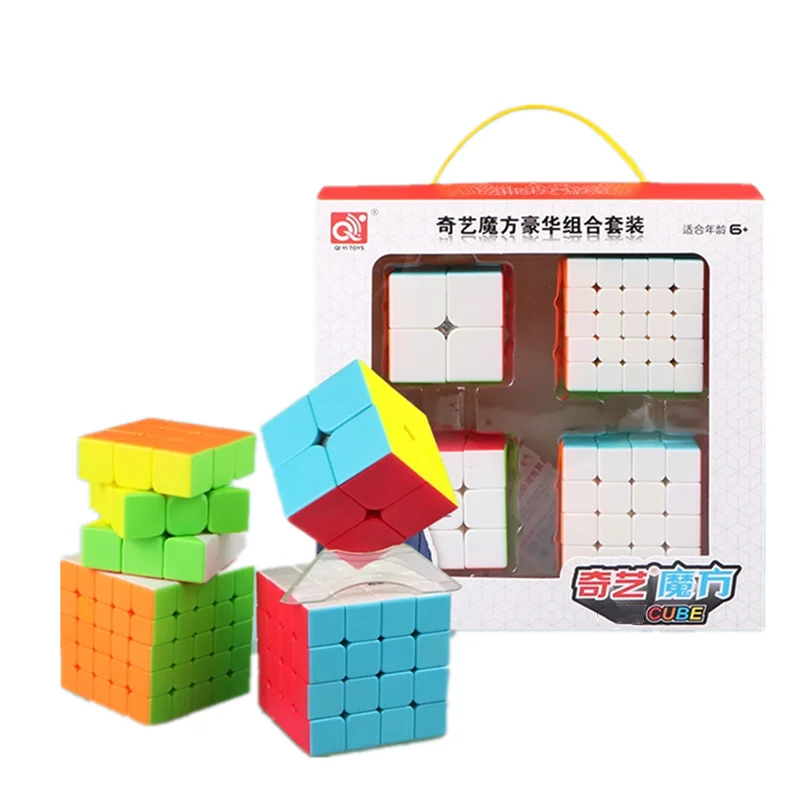 QY gift box 8in1 Puzzle magic Cube 3x3x3 cube backpack pendant cube 3x3 cubo magico lovely Game cube Keychain cube toys