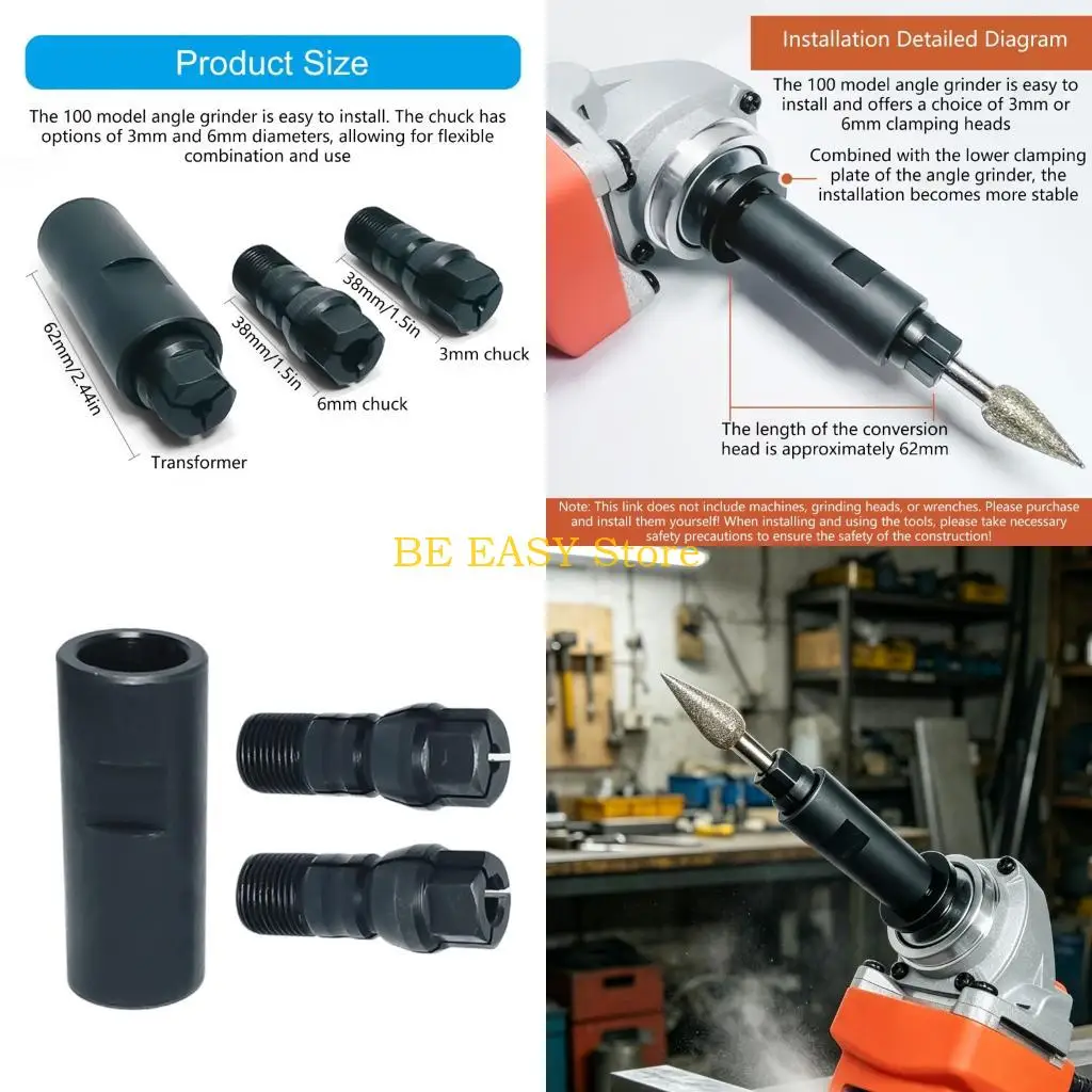 

E28F Angled Grinder Modified 6Mm/3Mm Adapter To Straight Grinder Chuck For 100 Type Angled Grinder Thread Grinding Cutter