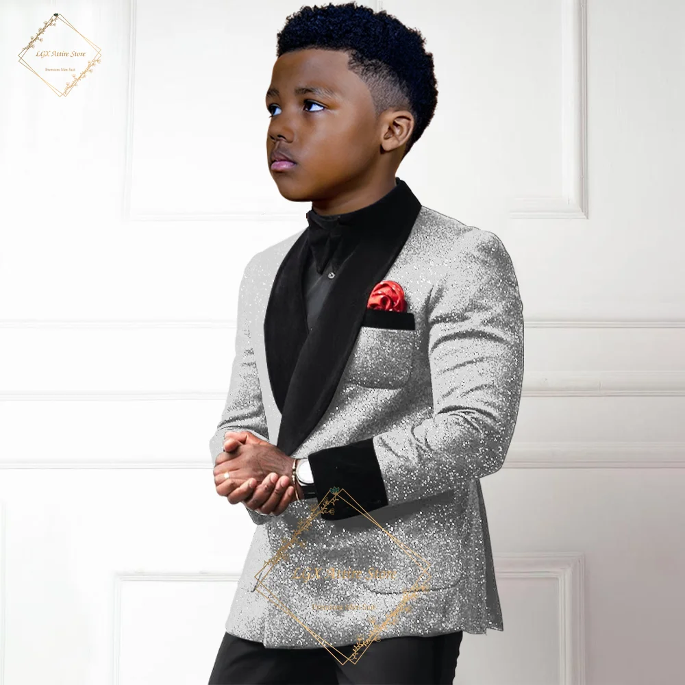 Boys Suit 2 Piece Set - Sequined Suit and Pants Little Groomsman Speech Special Occasion Graduation Birthday Gift