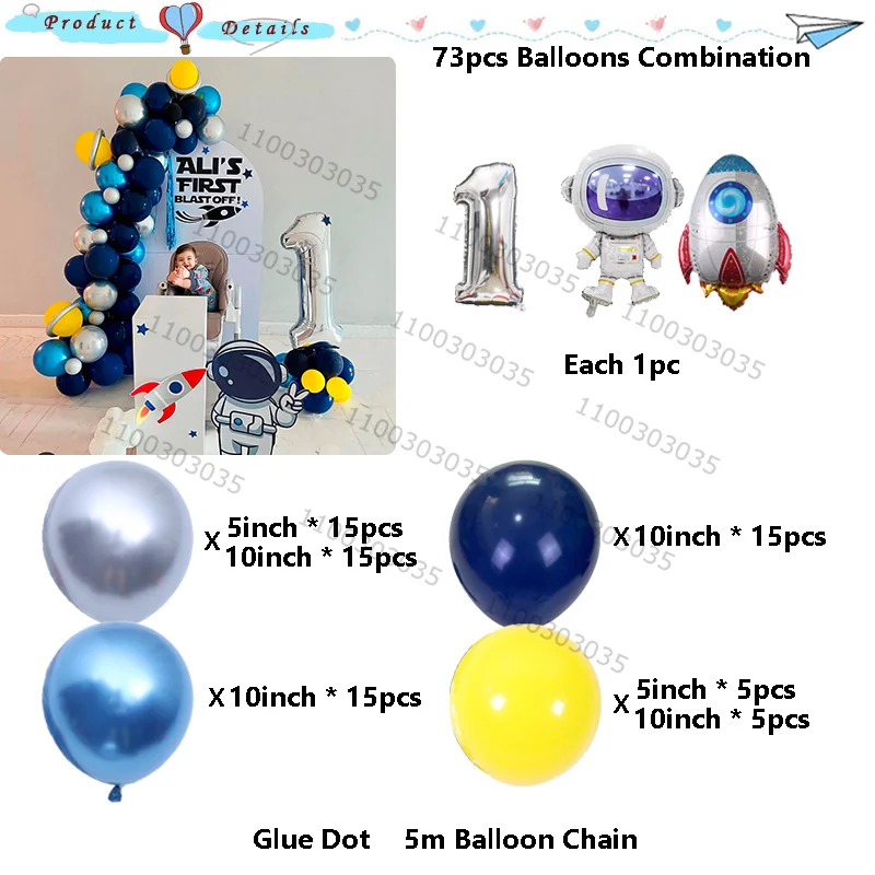 73pcs Outer Space Theme Party Astronaut Rocket Number Foil Balloons Boy Birthday Party Decorations Kids Baby Shower Globos Gifts