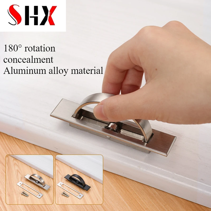 مقبض تاتامي من الفولاذ الأسود المصقول بمقبض مخفي ومقبض قلاب مدمج في درج خزانة مخفي #2