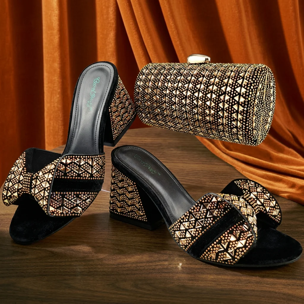 QSGFC Italian Style Women Banquet Shoes And Bag With Rhinestone Decoration Three-Dimensional Small Bag Match Women High Heel