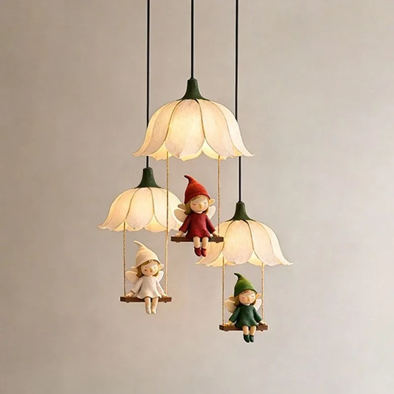 Cute flower chandelier, high creative flower language elf girl fresh princess room bedside lamp, doll bedroom lamp