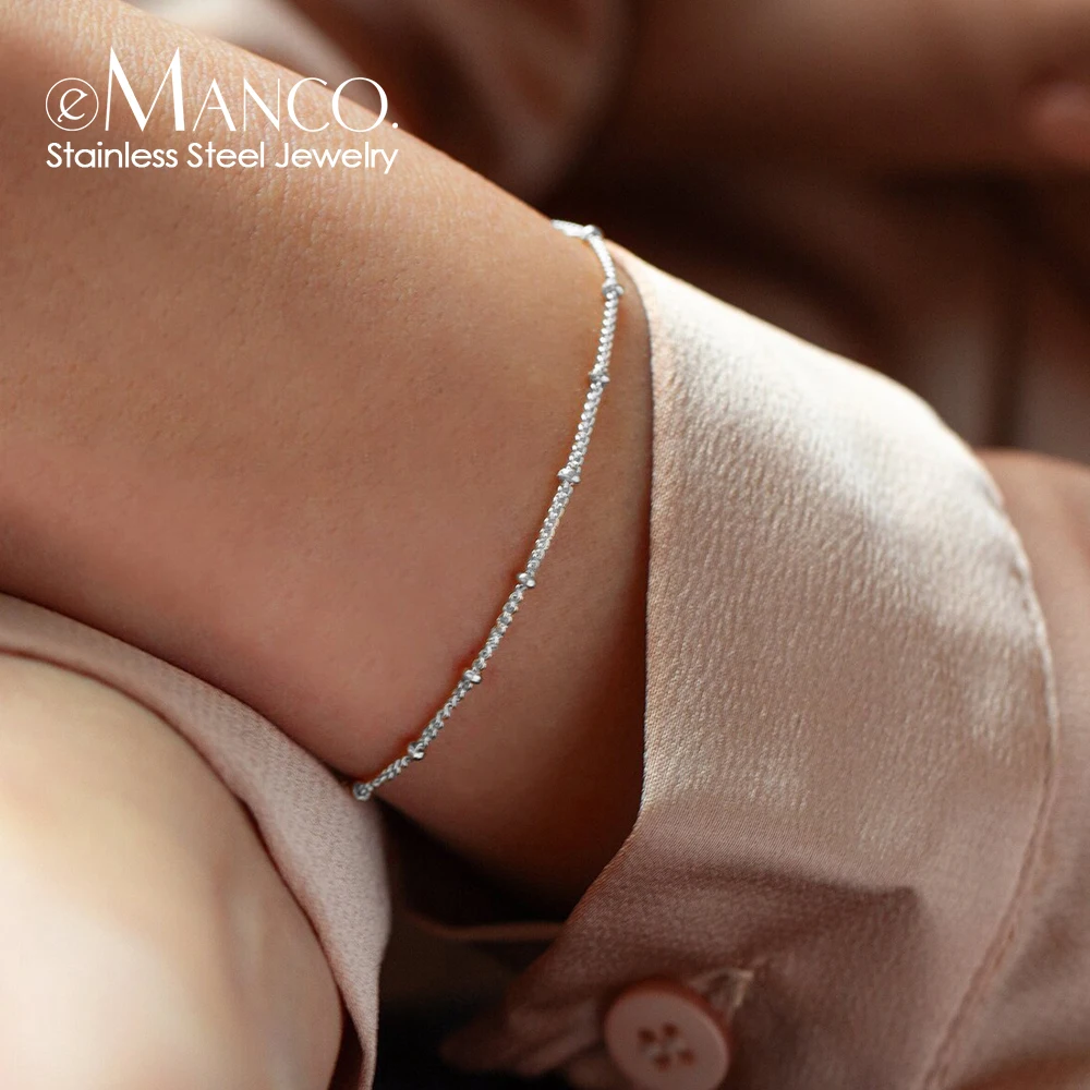 eManco  Jewelry Layered Bead Chain Bracelet For Women Stainless Steel Chain Wholesale Silvery Simple Female Dainty Chain Bracele