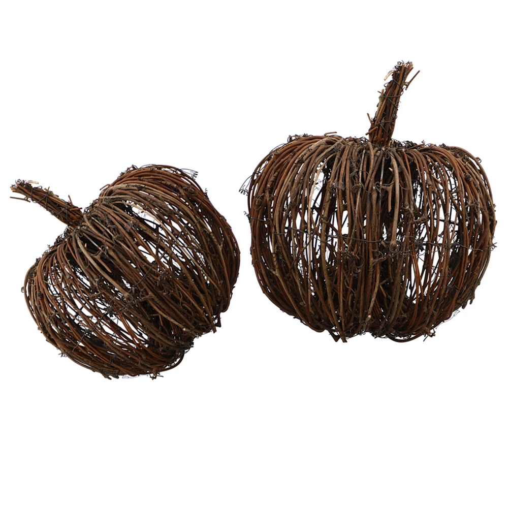 

2pcs Rattan Pumpkin Ornaments Halloween Decor Simulation Iron Wire Artificial Party Wedding Thanksgiving Home Decoration Crafts