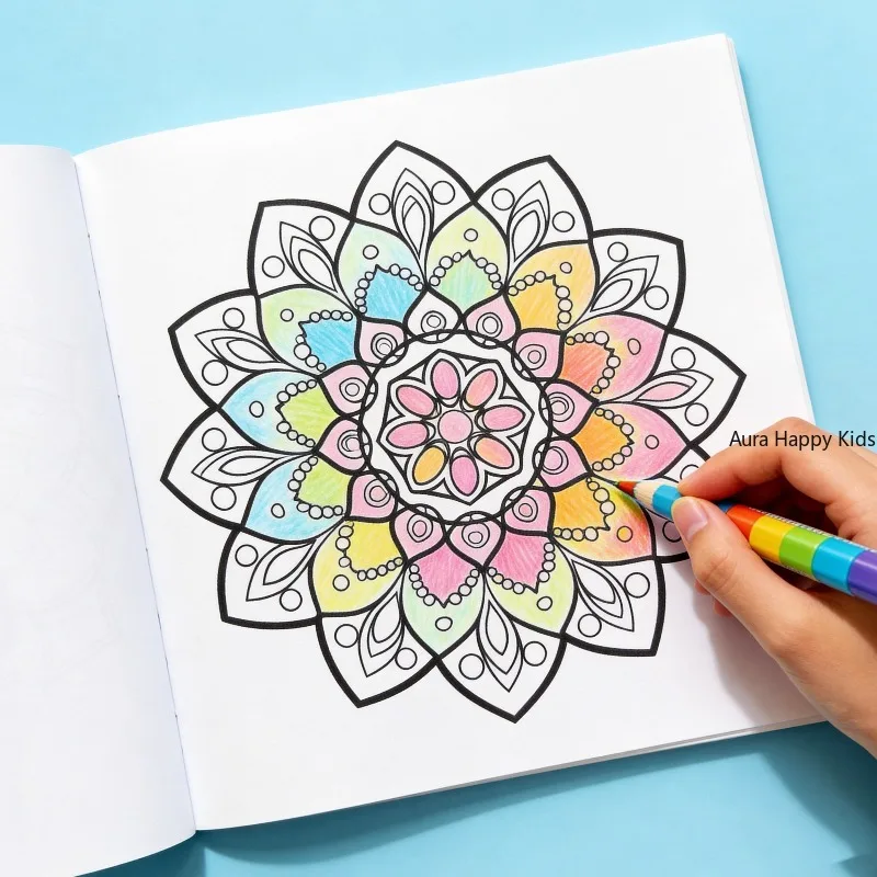 An Adult Decompression Mandala Meditation Coloring Picture Book, Colorful Symmetrical Flower Mandala Line Draft Coloring Drawing