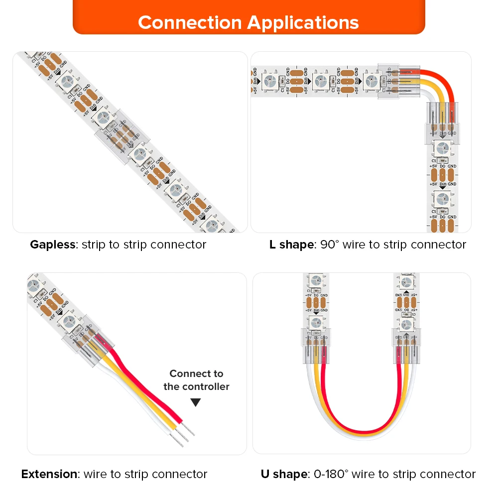 SK6812 WS2811 FCOB 12pcs Transparent Solderless Cover Connector 15cm Wire DIM CCT RGB WS2812B 5050 RGBW RGBCCT LED Strip 2-6 PIN