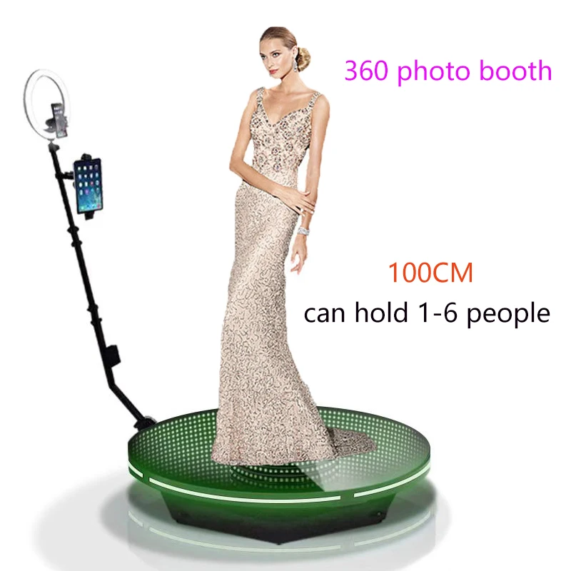 100cm round glass style 360 photo booth can be used for 6 people standing remote control automatic rotation with free logo