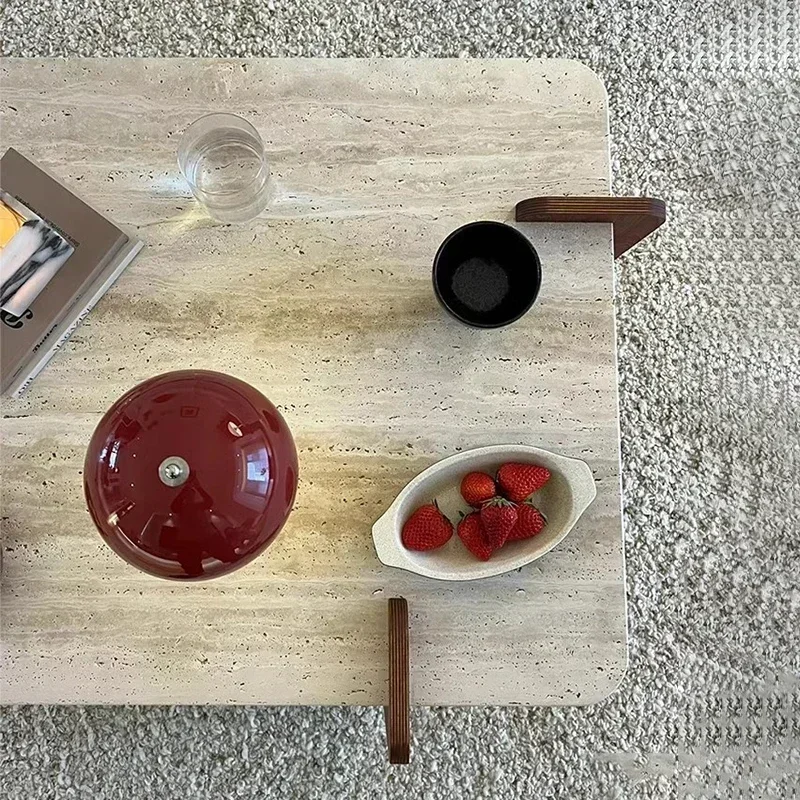 Nordic Wabi Sabi Natural Travertine Coffee Tables Rectangular Cream Style Corner Side Table Living Room Stoły Furniture New