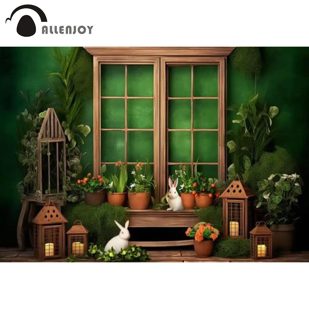 

Allenjoy Spring Green Easter Photography Backdrop Flower Pots Candles Rabbits Studio Props Photoshoot Background