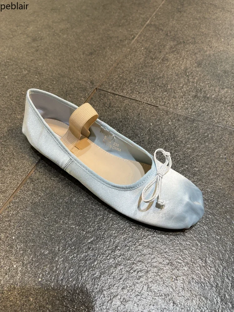 Spring 2025 Cozy Flat Satin Ballet Flats Round Toe Shallow Mouth Retro Mary Jane Shoes
