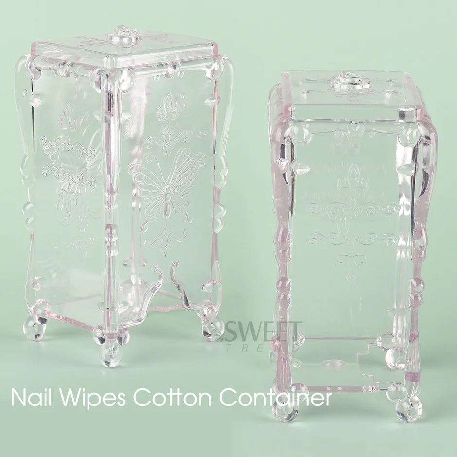 Nail Storage Box Clear Pink Butterfly Acrylic Nail Wipes Cotton Pad Container Makeup Manicure Organizer Holder Nail Too Supplies