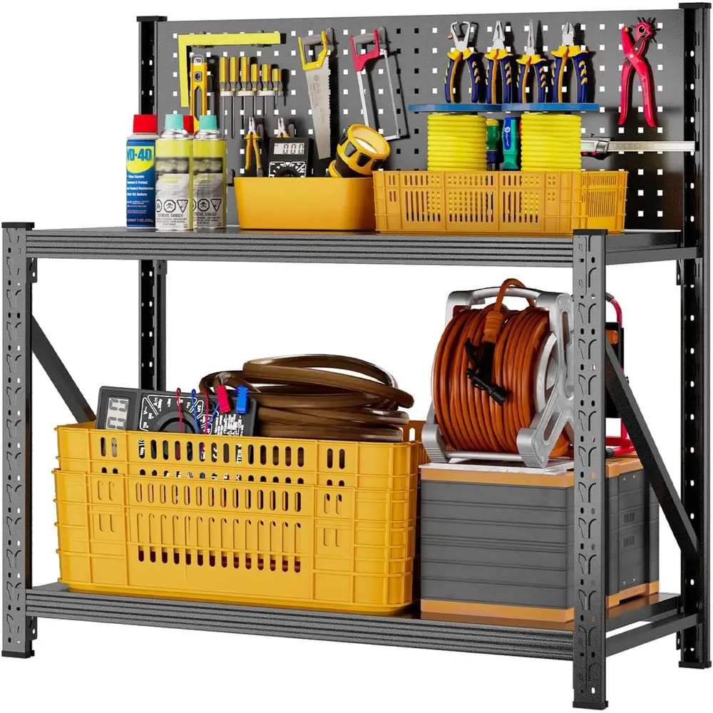 

Widened Heavy Duty Workbench with Pegboard, Work Table with Reinorce Stable Side Beams, Metal Workstation or Garage Warehouse Wo