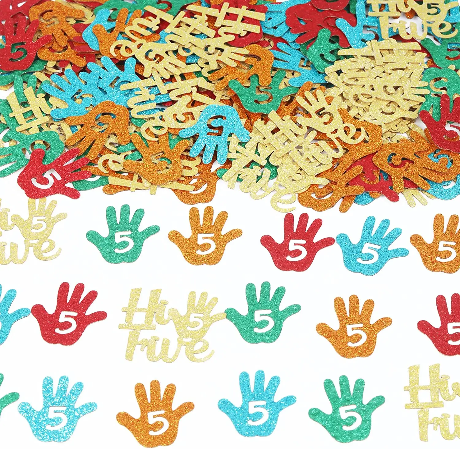 Hi Five Birthday Party Decorations for 5th Boy Glitter Confetti Table Scatter Hand Sticker per bomboniere per feste di compleanno di 5 anni