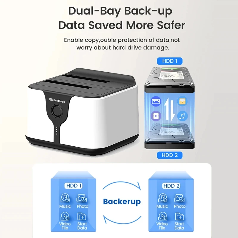 Dual Bay HDD Docking Station SATA to USB 3.0 HDD Clone Docking Station for 2.5/3.5'' SSD HDD Case Hard Drive Adapter for Laptop