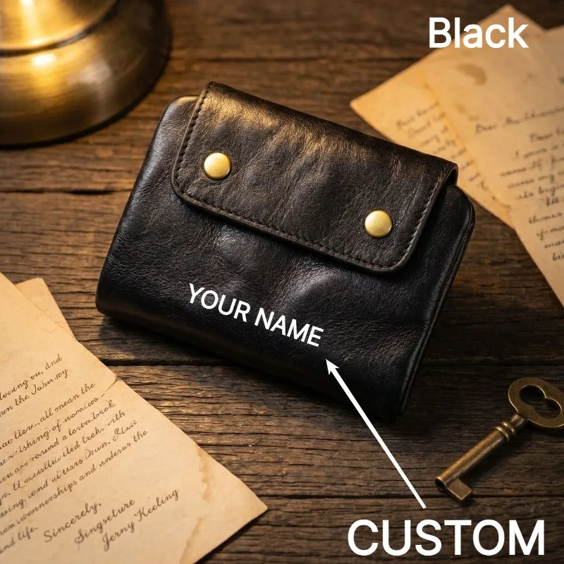 Vintage Genuine Leather Wallet Men Women Short Zipper Coin Purse Retro Vegetable Tanned Cowhide Card Holder Personalized Gift