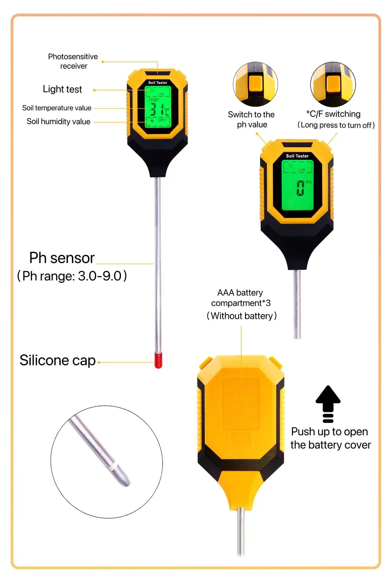 Soil Tester Light Measurement / Soil PH / Moisture / Temperature / Soil PH Meter for Plants